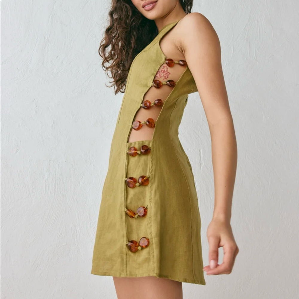SOLD!  Tia Mini Linen Dress in Olive from VRG GRL, NWT, Bestseller